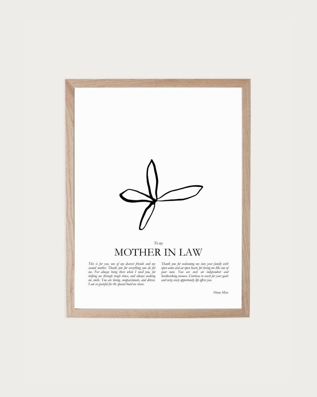 Mother in Law — framed poetry print with line art by A Home Muse