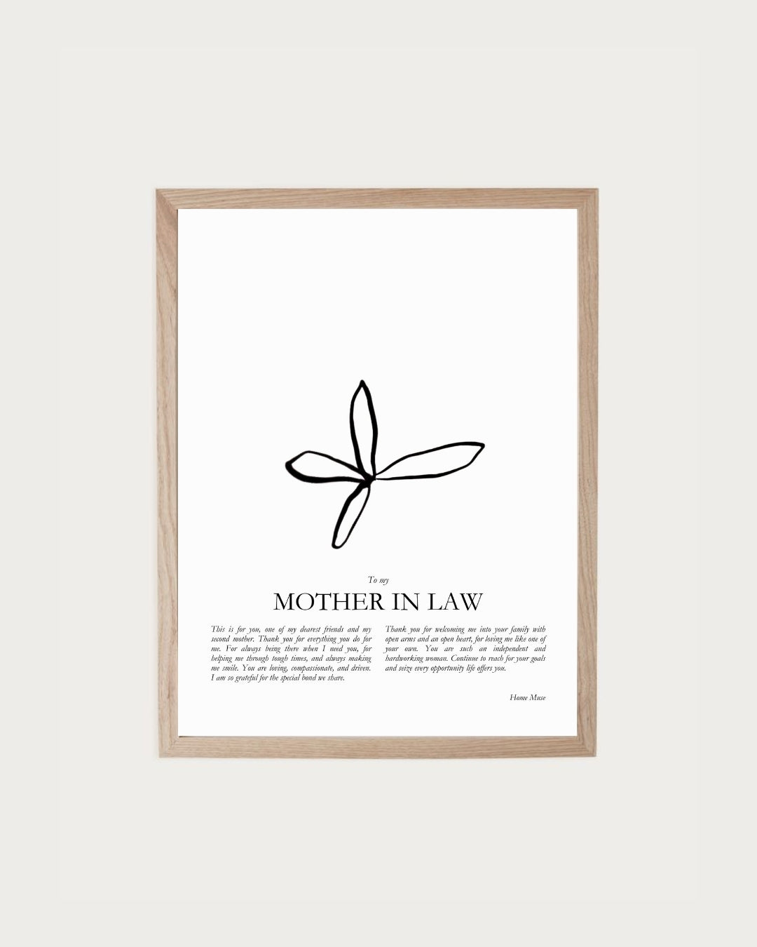 Mother in Law — framed poetry print with line art by A Home Muse