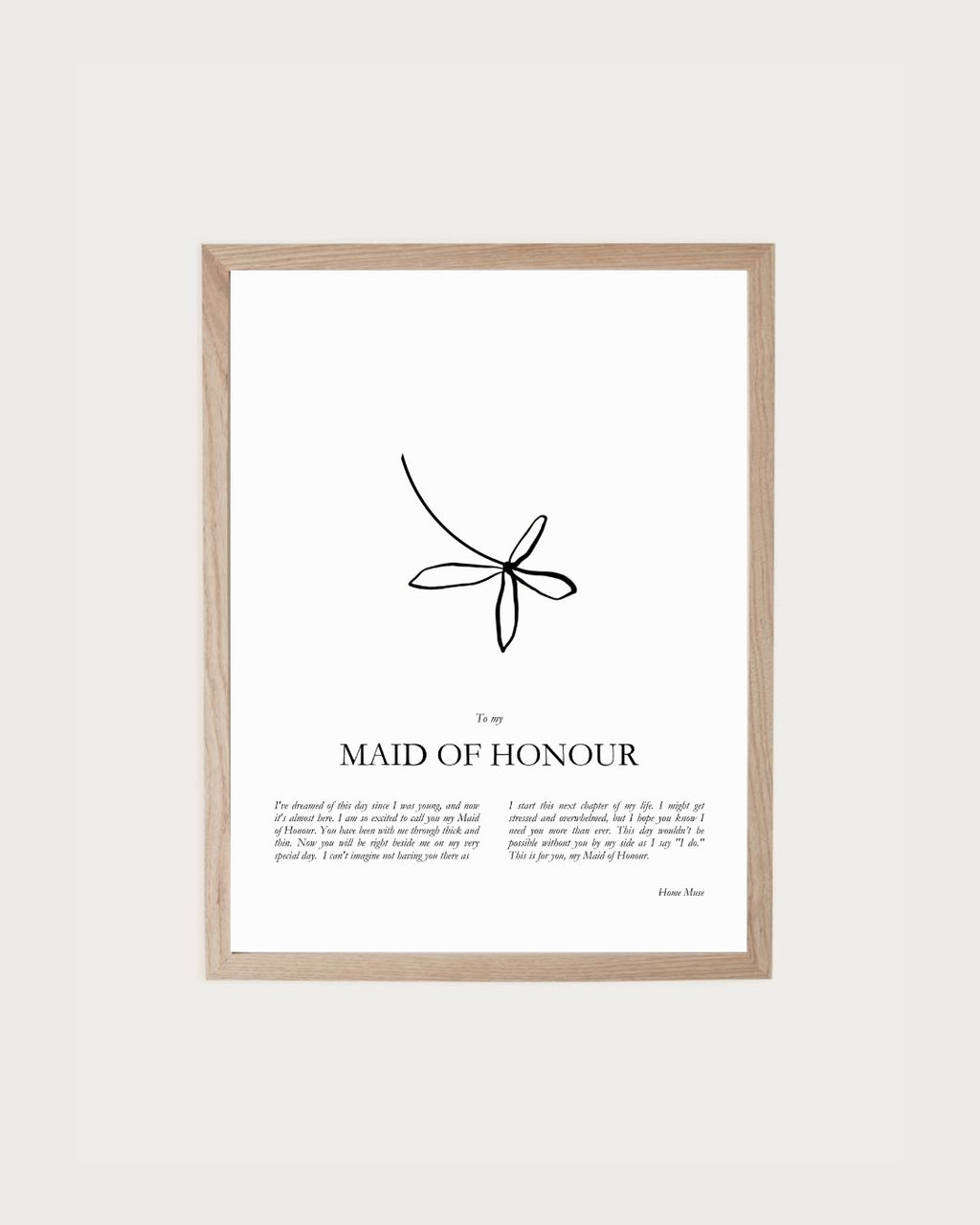 Maid Of Honour — framed poetry print with line art by A Home Muse