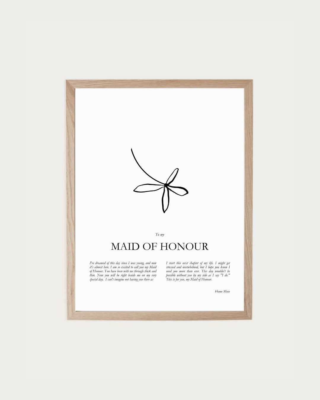 Maid Of Honour — framed poetry print with line art by A Home Muse