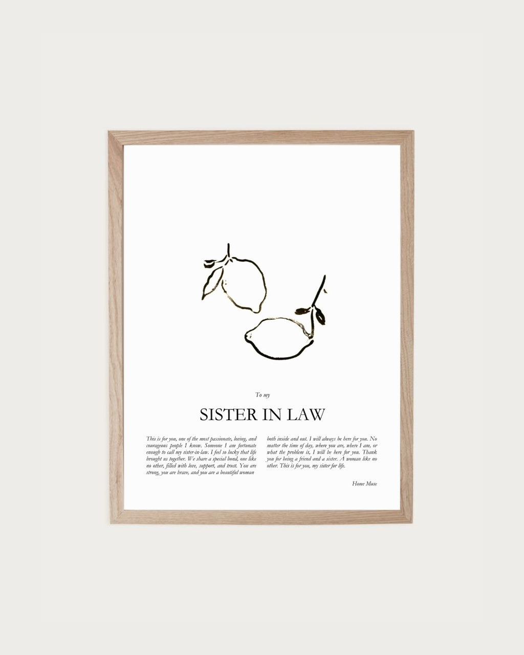 Sister in Law — framed poetry print with line art by A Home Muse