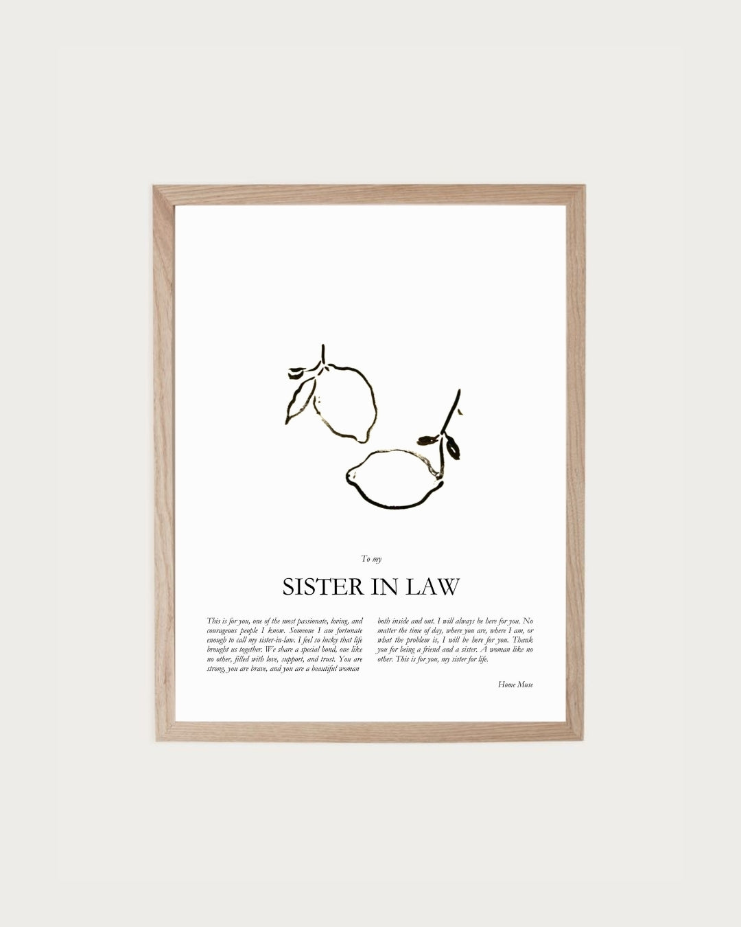Sister in Law — framed poetry print with line art by A Home Muse