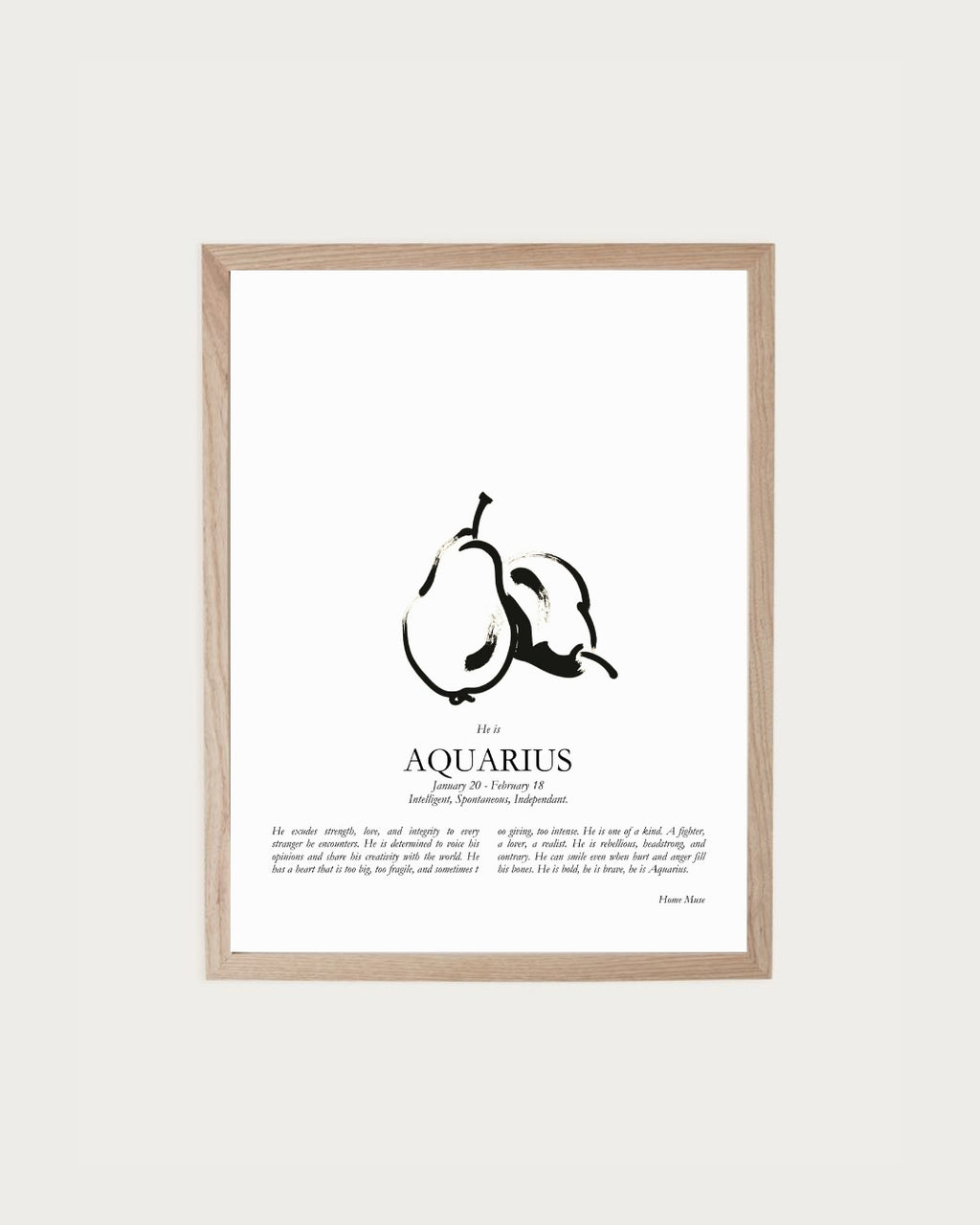 He Is Aquarius — framed poetry print with line art by A Home Muse