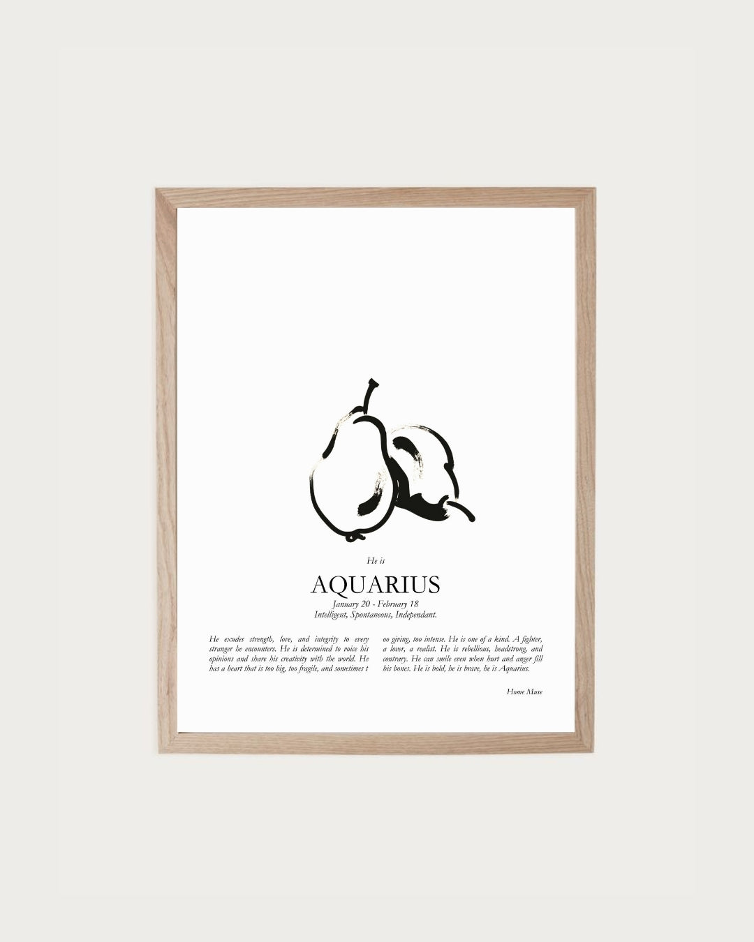 He Is Aquarius — framed poetry print with line art by A Home Muse