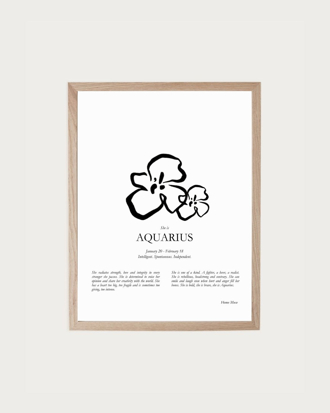 She Is Aquarius — framed poetry print with line art by A Home Muse
