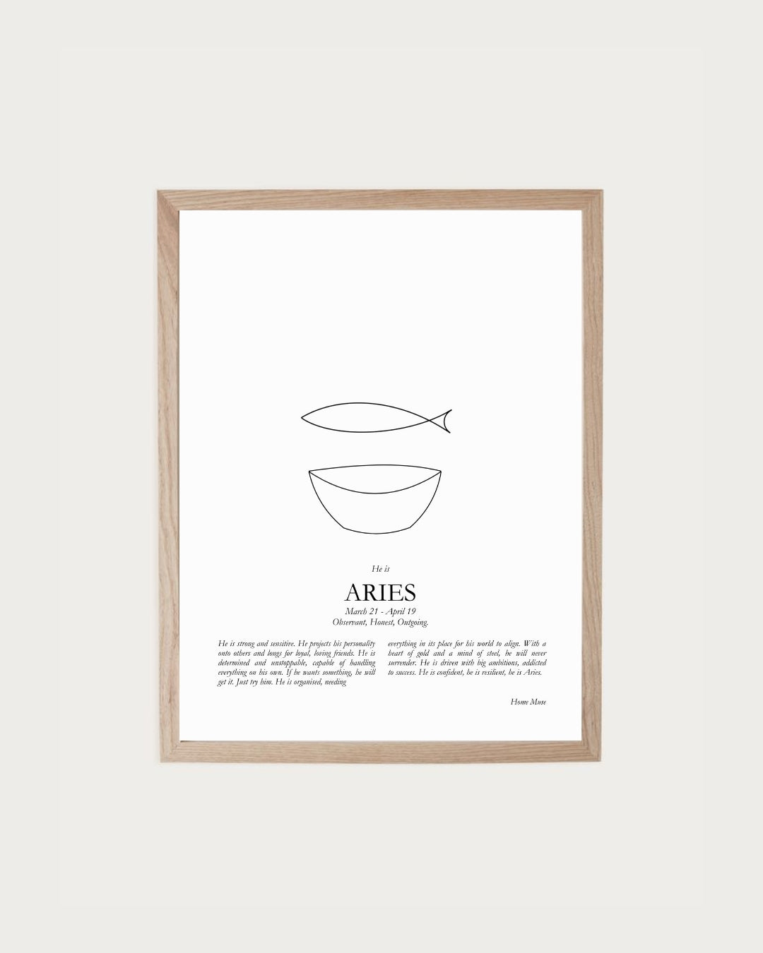 He Is Aries — framed poetry print with line art by A Home Muse