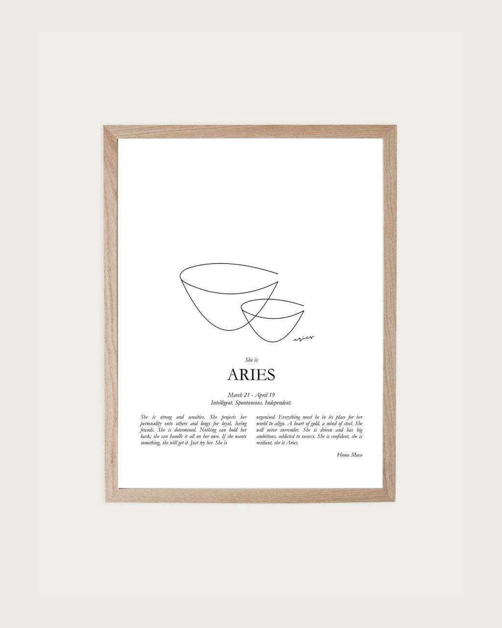 She Is Aries — framed poetry print with line art by A Home Muse
