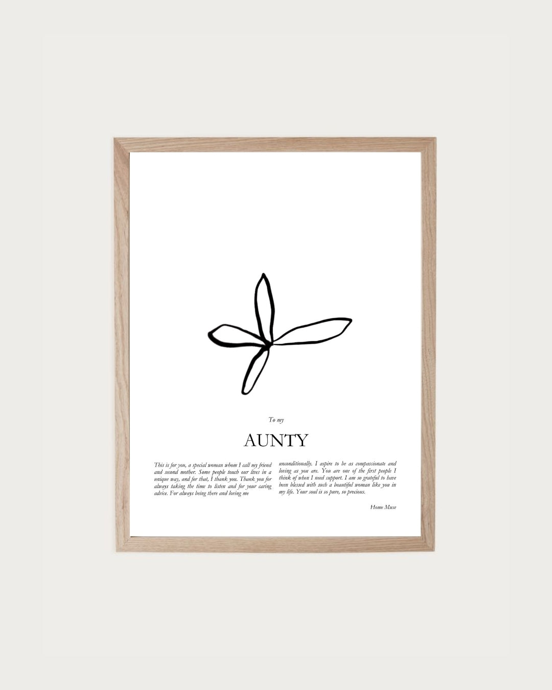 Aunty — framed poetry print with line art by A Home Muse