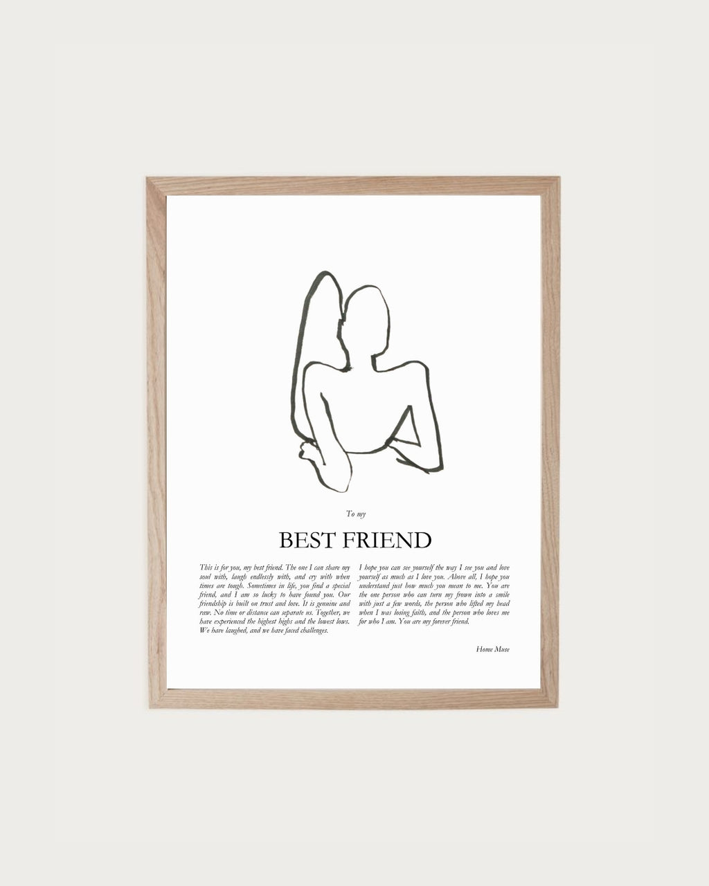 Best Friend — framed poetry print with line art by A Home Muse
