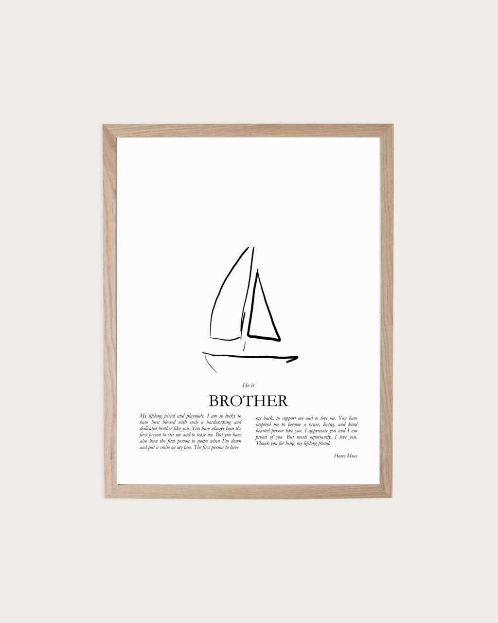 Brother — framed poetry print with line art by A Home Muse