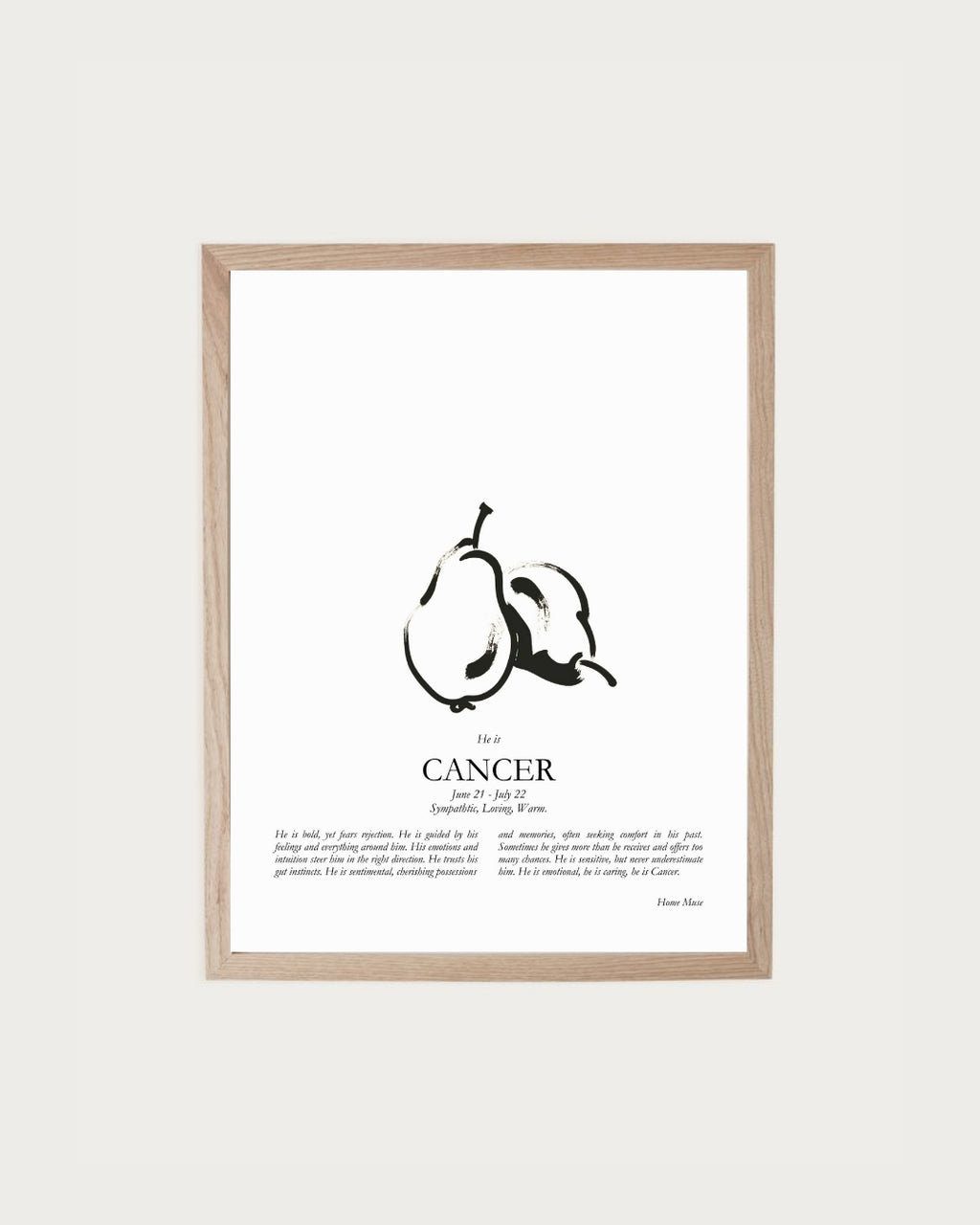 He Is Cancer — framed poetry print with line art by A Home Muse