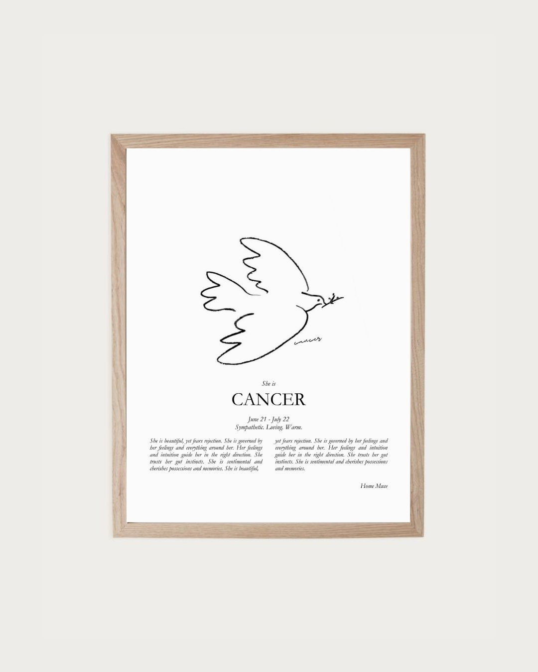 She Is Cancer — framed poetry print with line art by A Home Muse