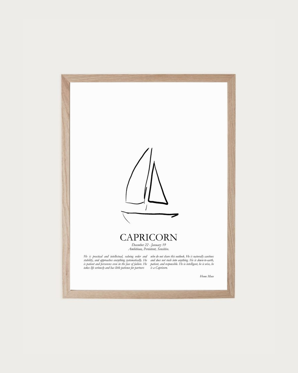 He Is Capricorn — framed poetry print with line art by A Home Muse