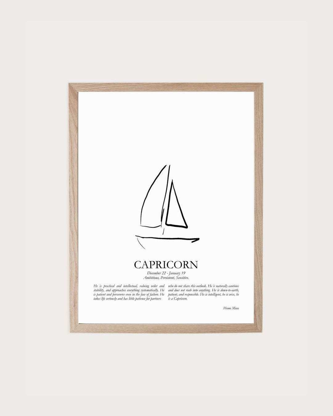 He Is Capricorn — framed poetry print with line art by A Home Muse