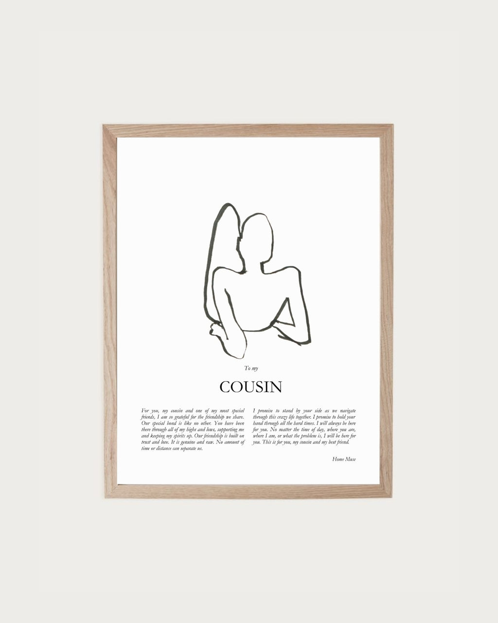 Cousin — framed poetry print with line art by A Home Muse
