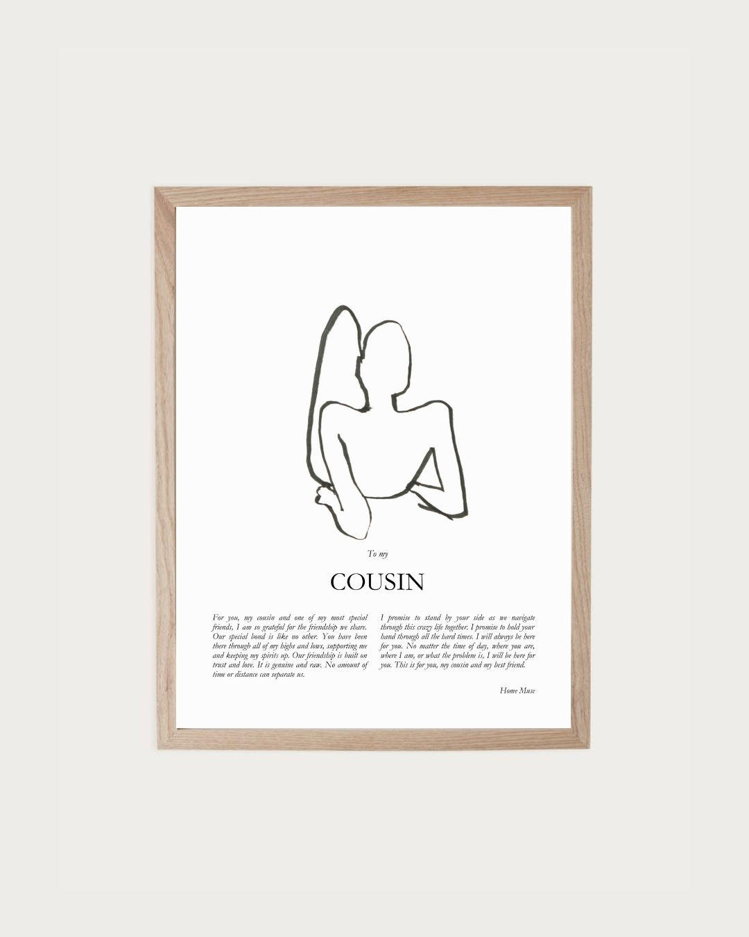 Cousin — framed poetry print with line art by A Home Muse