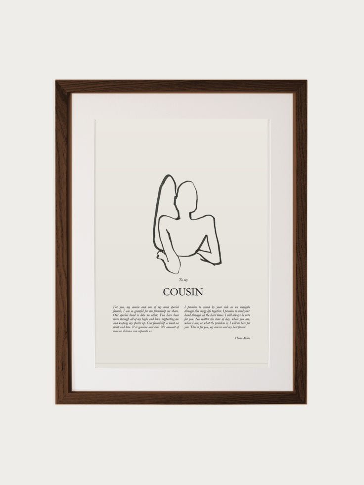 Cousin print in oak frame