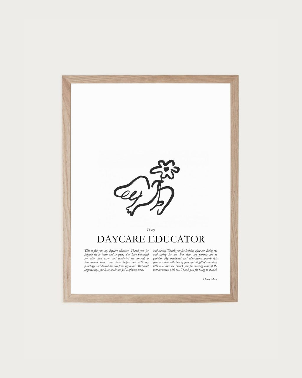 Daycare Educator — framed poetry print with line art by A Home Muse