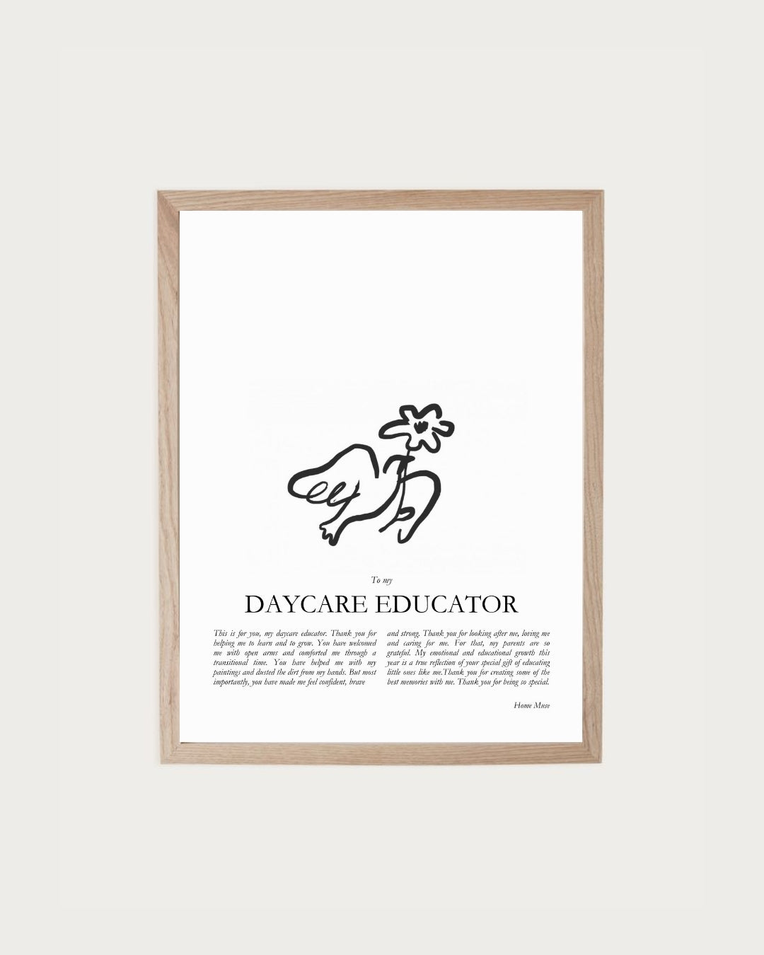 Daycare Educator — framed poetry print with line art by A Home Muse
