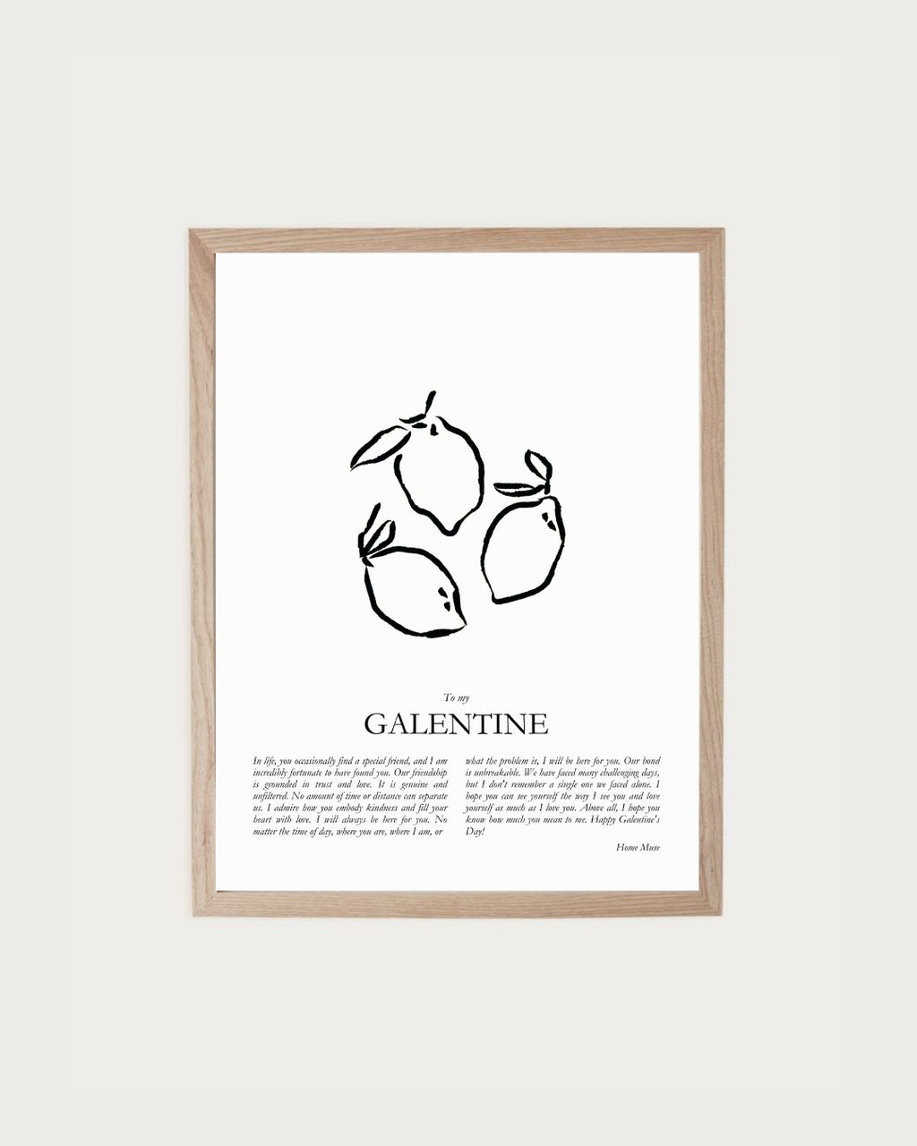 Galentines — framed poetry print with line art by A Home Muse