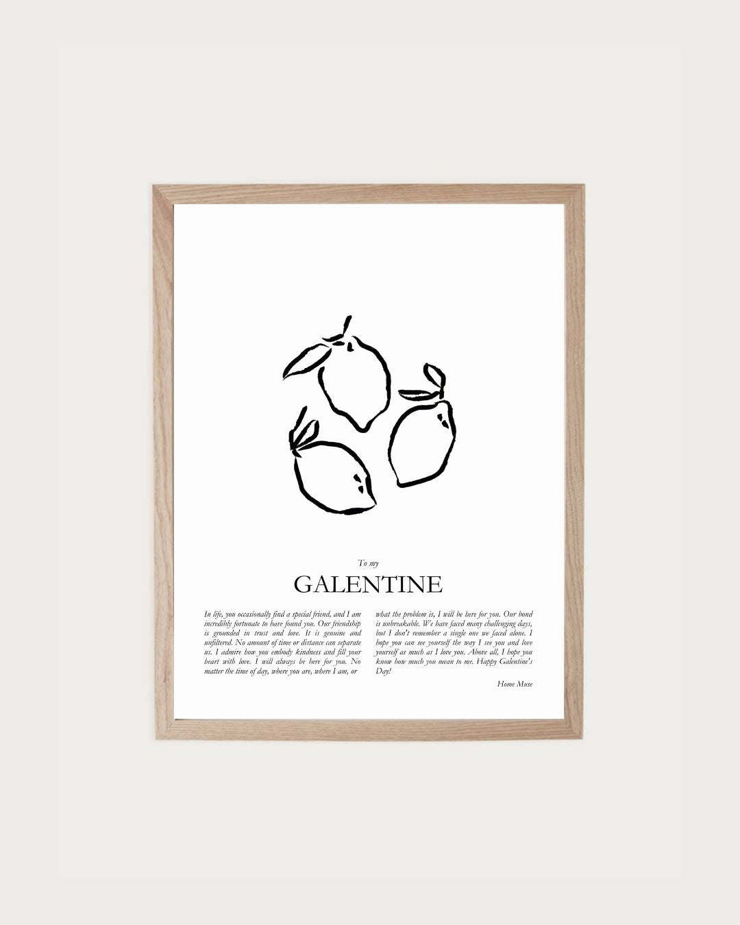 Galentines — framed poetry print with line art by A Home Muse