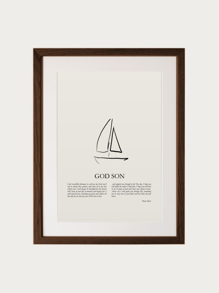 God Son print in walnut frame