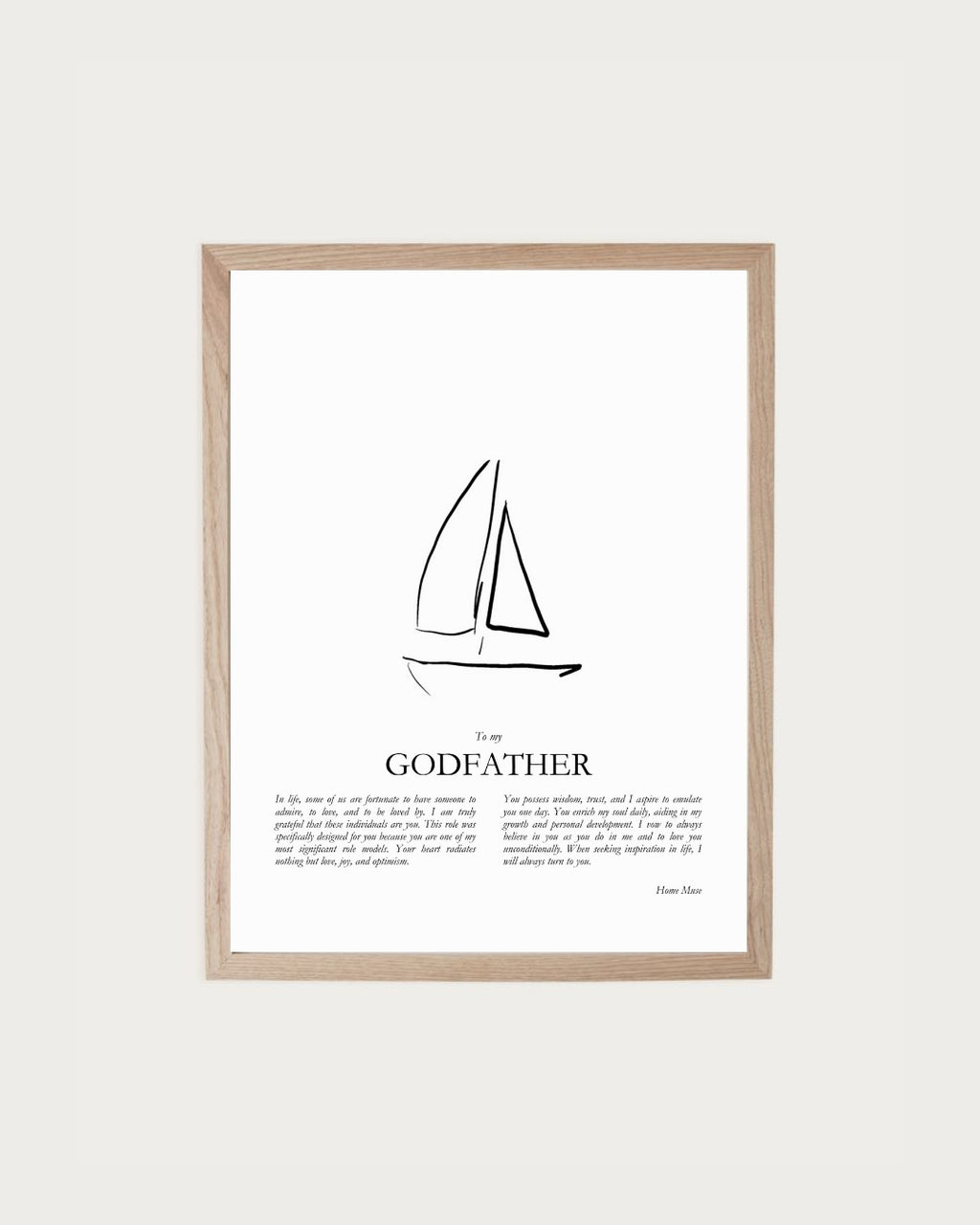 Godfather — framed poetry print with line art by A Home Muse