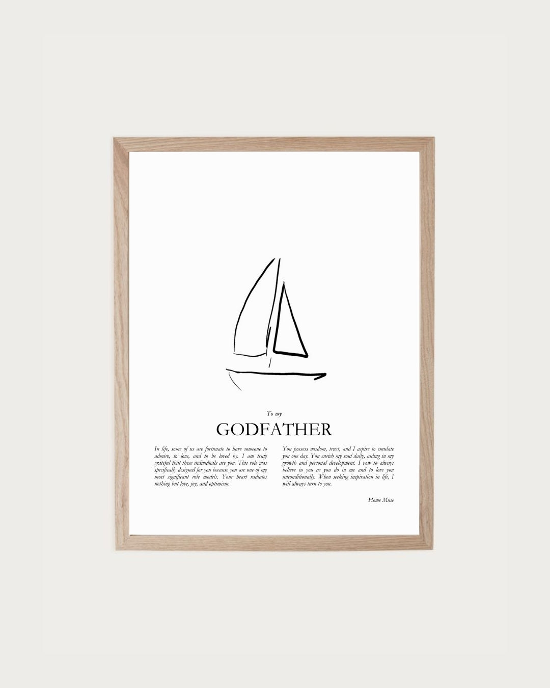 Godfather — framed poetry print with line art by A Home Muse