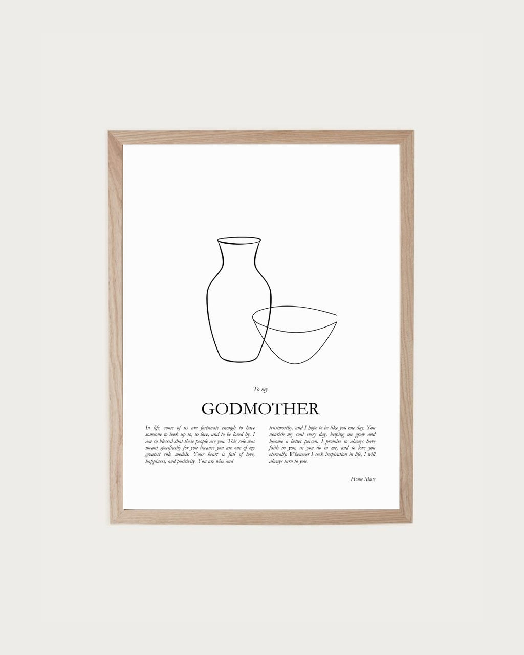Godmother — framed poetry print with line art by A Home Muse