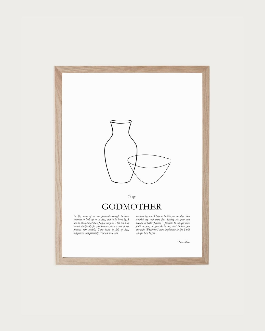 Godmother — framed poetry print with line art by A Home Muse
