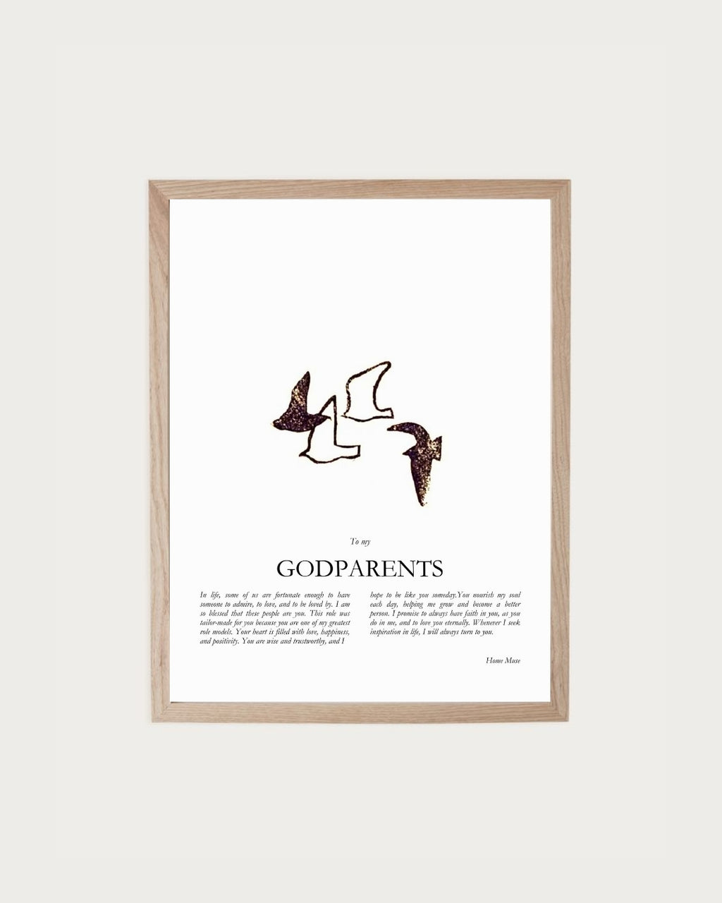 Godparents — framed poetry print with line art by A Home Muse
