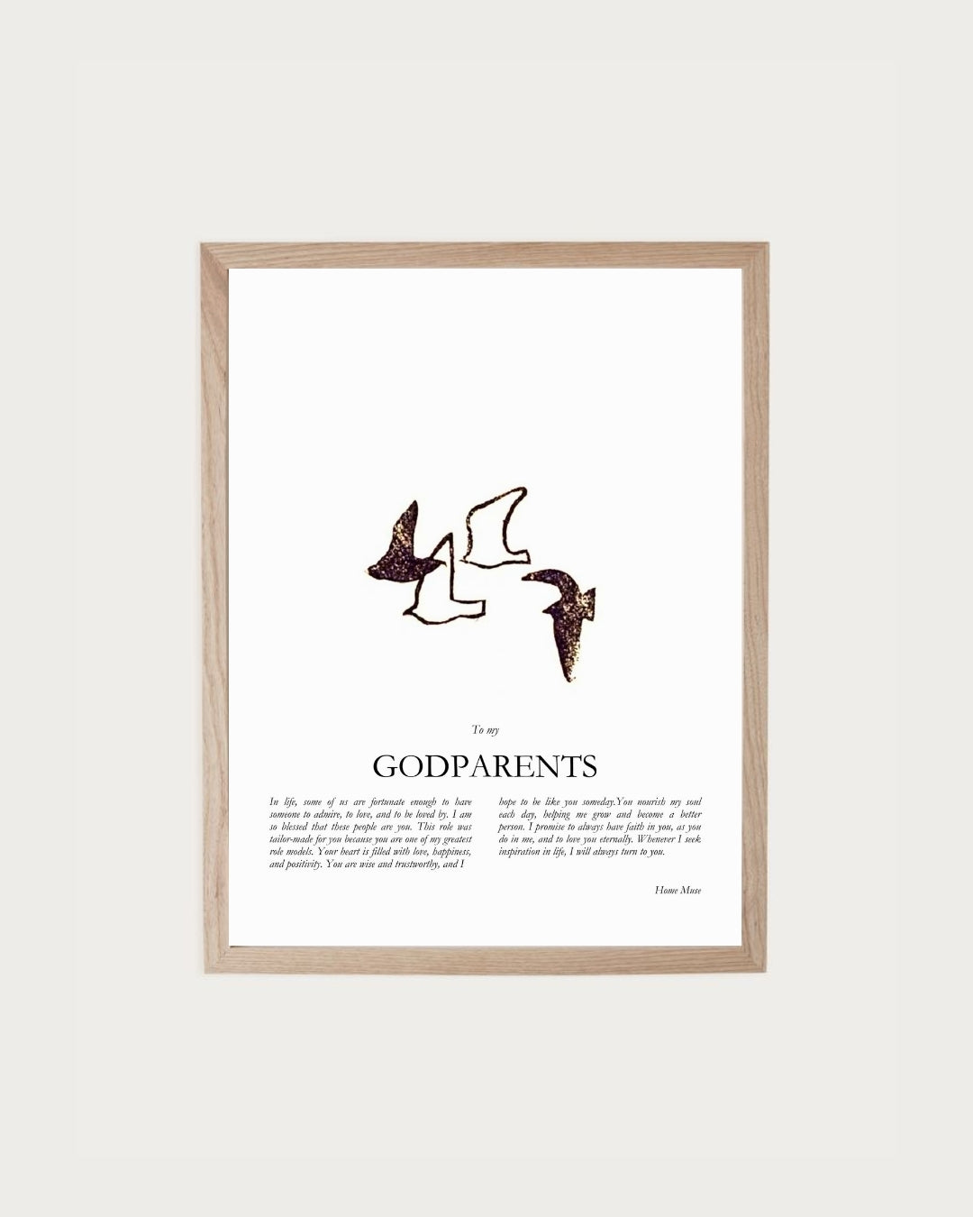 Godparents — framed poetry print with line art by A Home Muse
