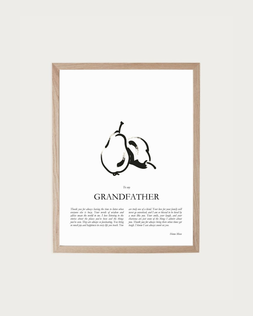 Grandfather — framed poetry print with line art by A Home Muse