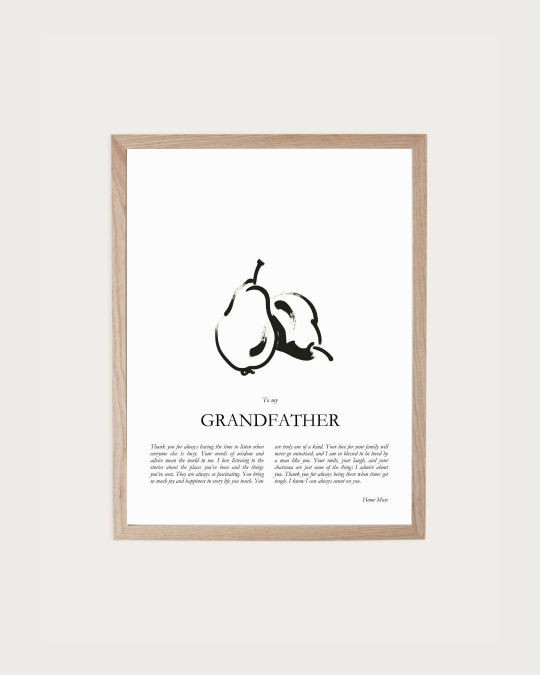 Grandfather — framed poetry print with line art by A Home Muse