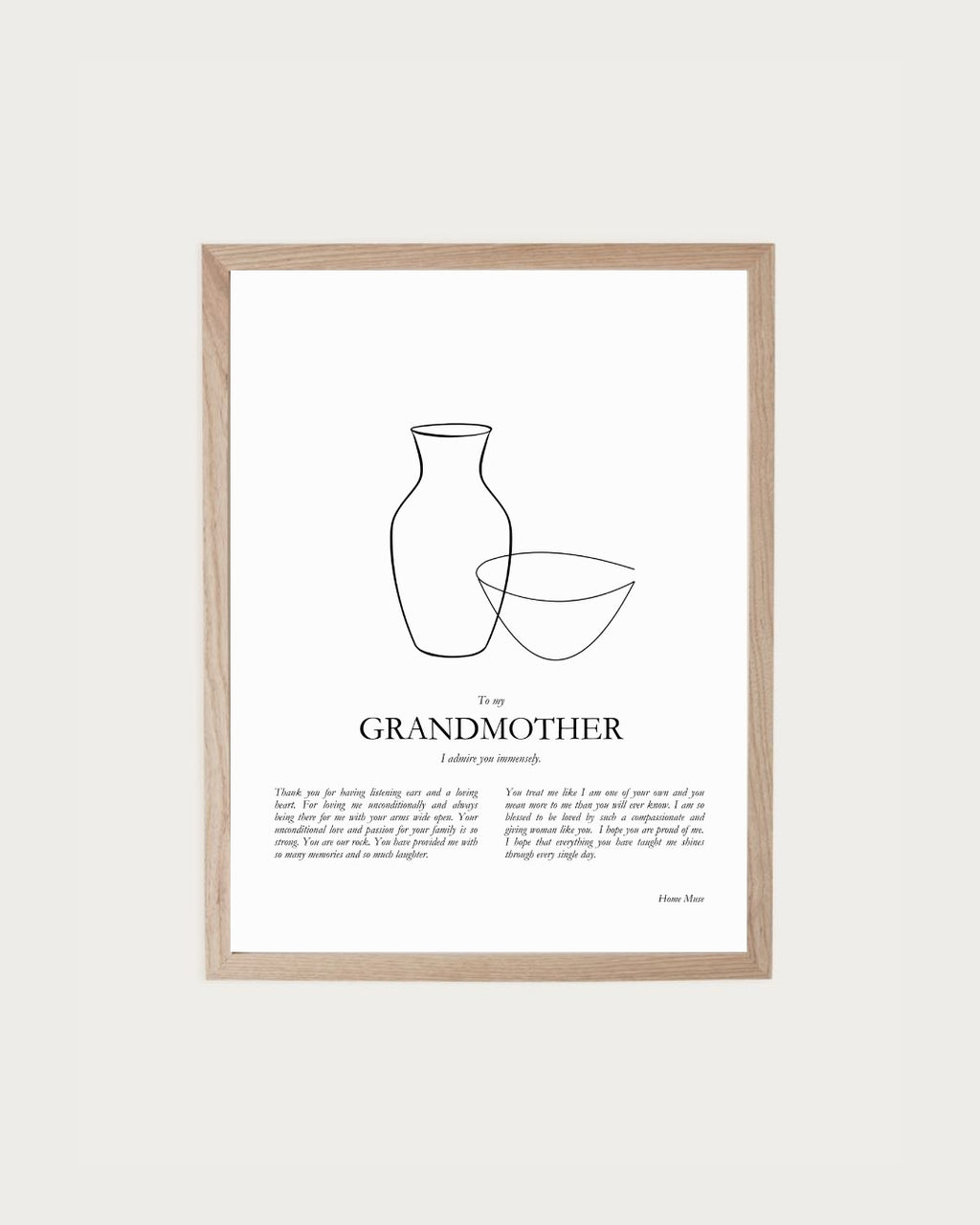 Grandmother — framed poetry print with line art by A Home Muse