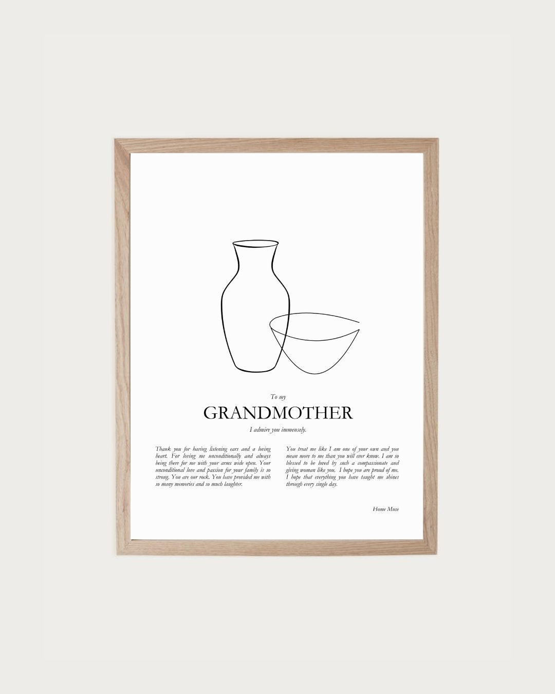 Grandmother — framed poetry print with line art by A Home Muse