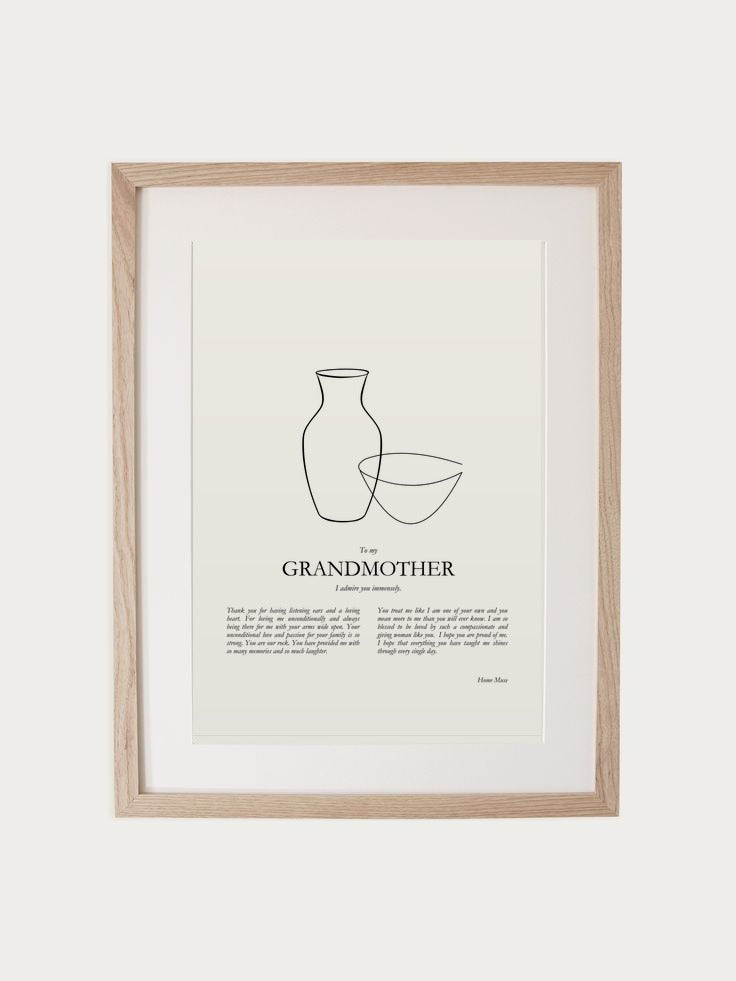 Grandmother print in oak frame
