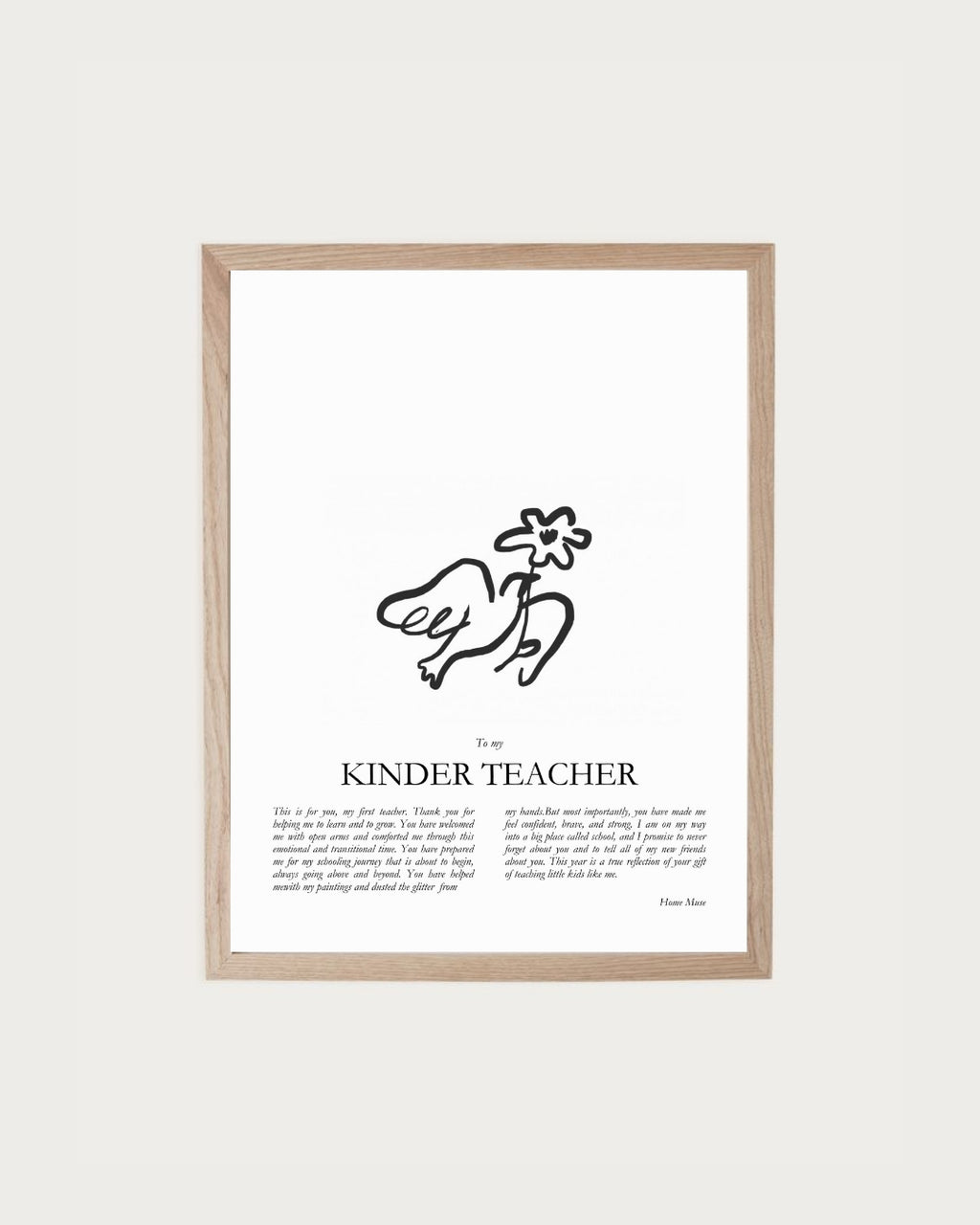 Kinder Teacher — framed poetry print with line art by A Home Muse