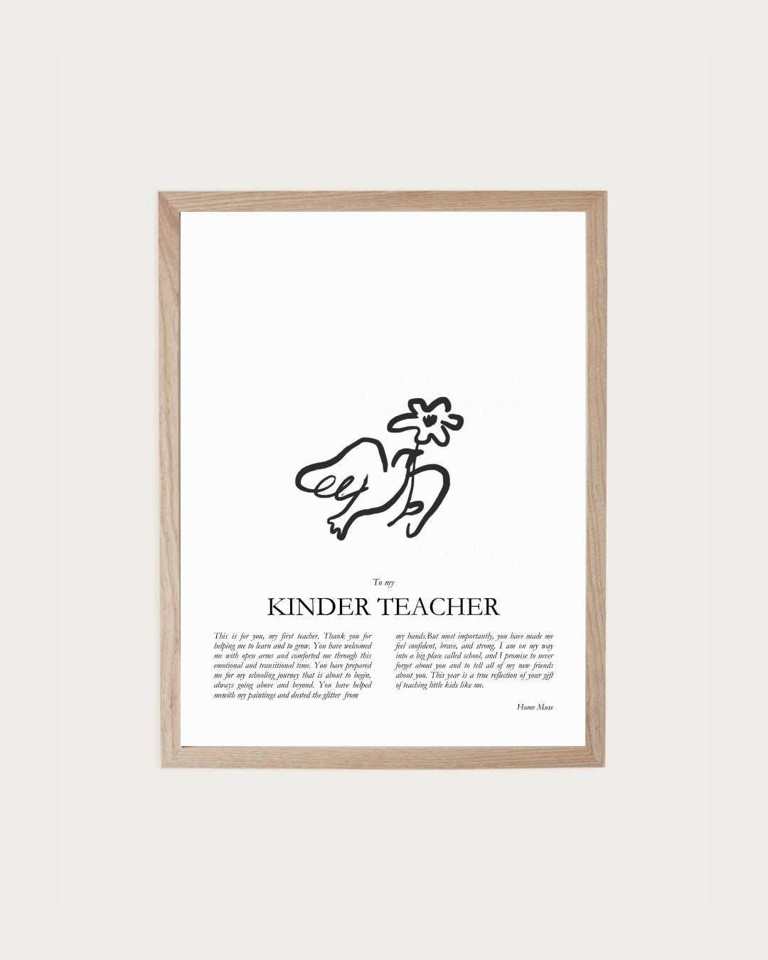 Kinder Teacher — framed poetry print with line art by A Home Muse