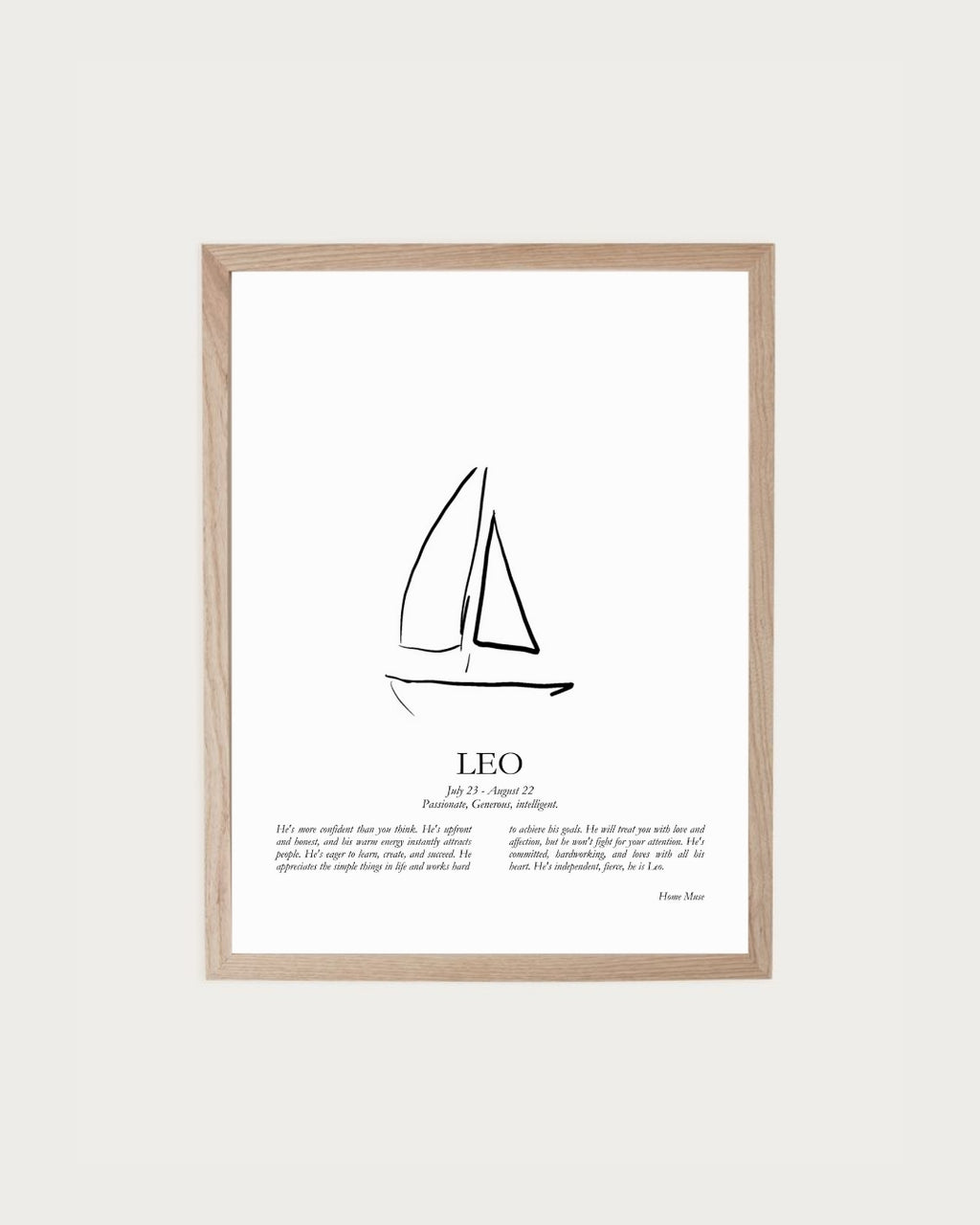 He Is Leo — framed poetry print with line art by A Home Muse