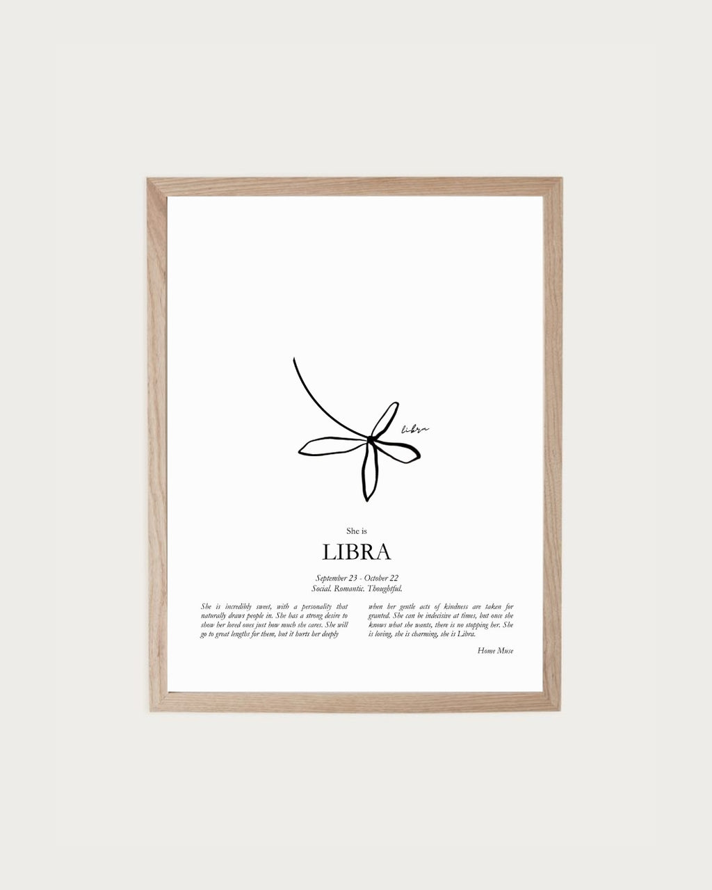 She Is Libra — framed poetry print with line art by A Home Muse