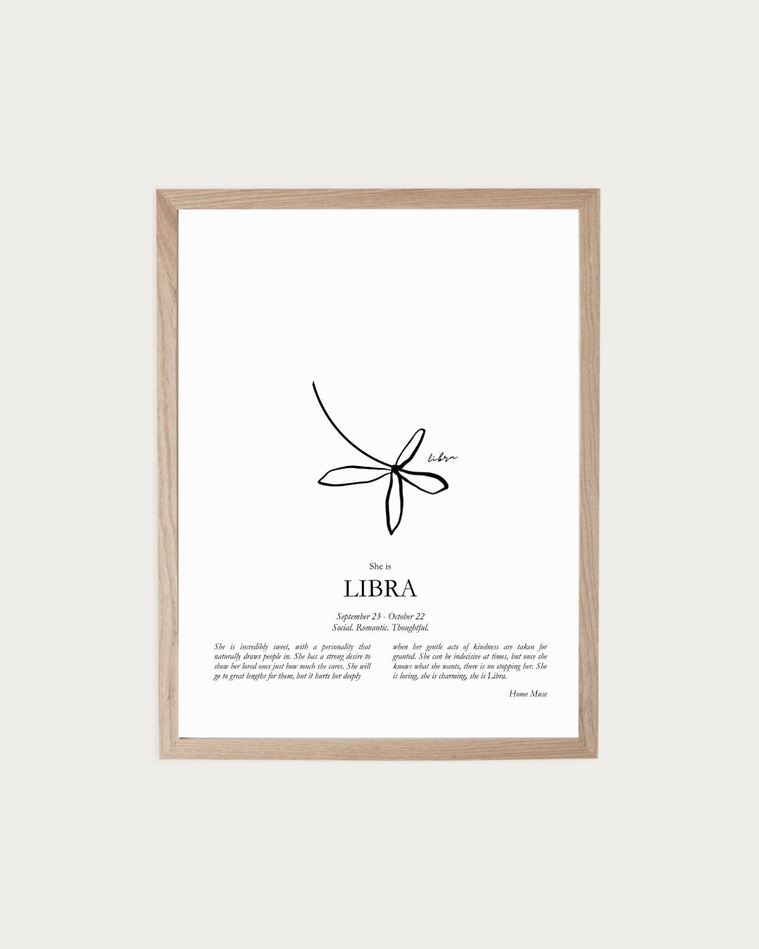 She Is Libra — framed poetry print with line art by A Home Muse