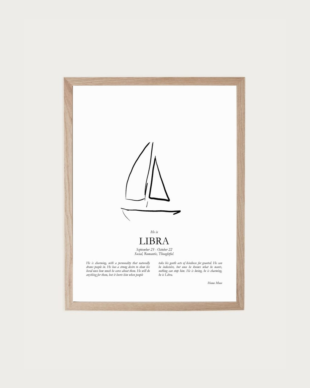 He Is Libra — framed poetry print with line art by A Home Muse
