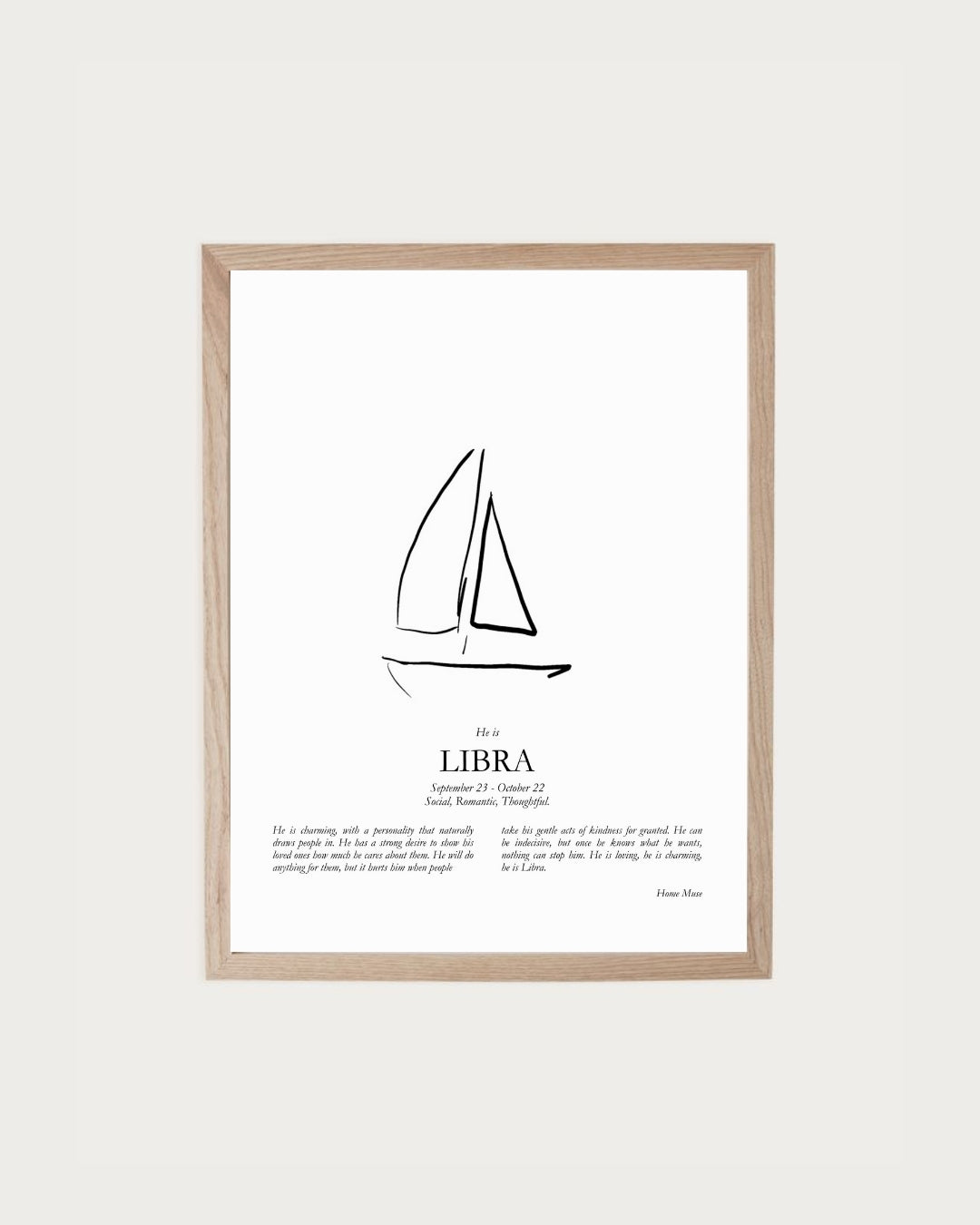 He Is Libra — framed poetry print with line art by A Home Muse