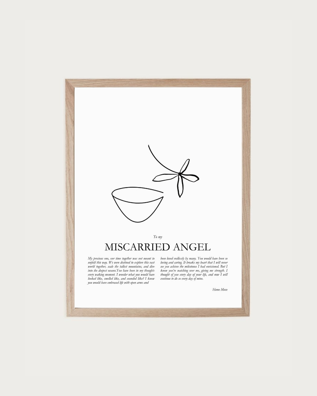Miscarried Angel — framed poetry print with line art by A Home Muse