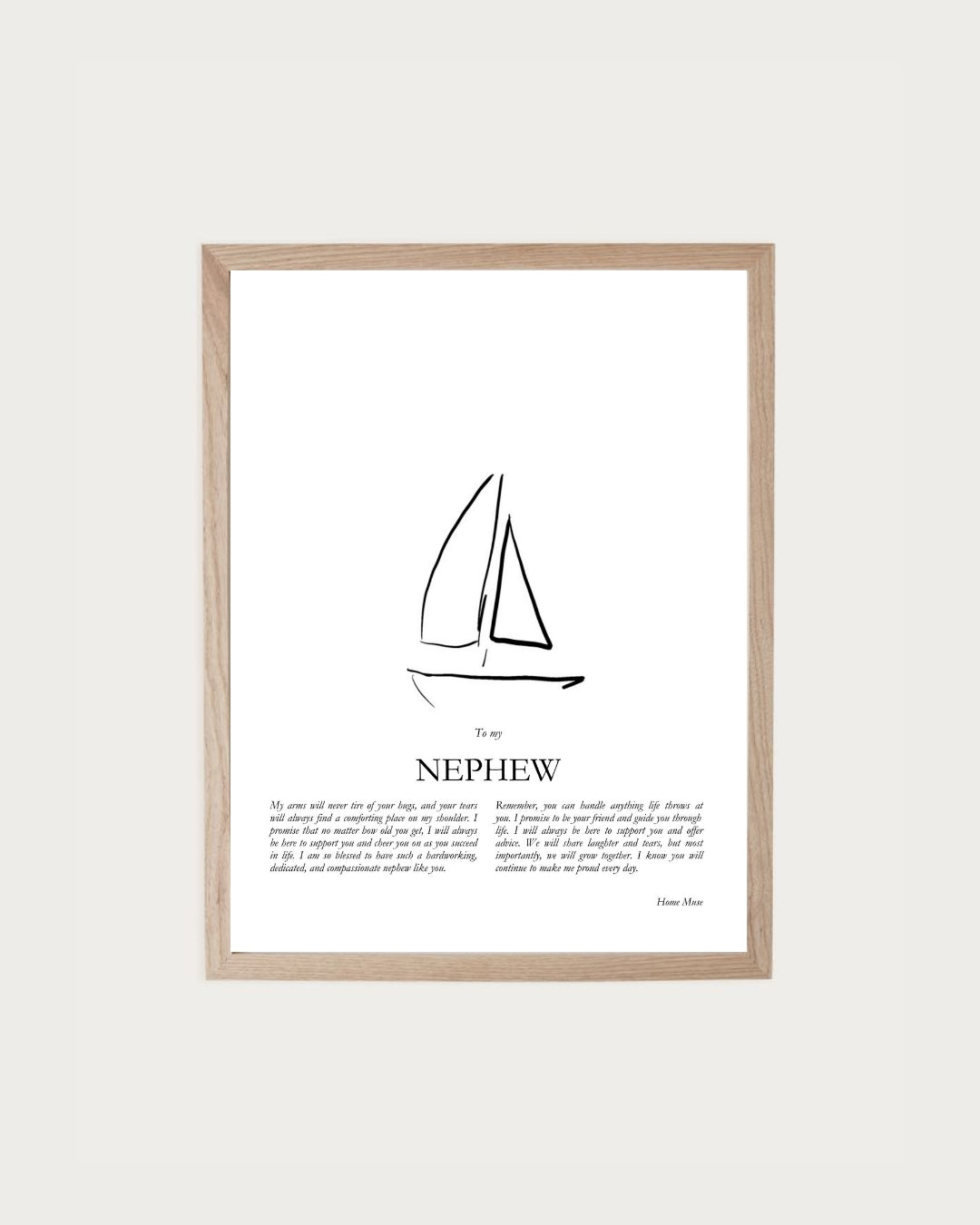 Nephew — framed poetry print with line art by A Home Muse