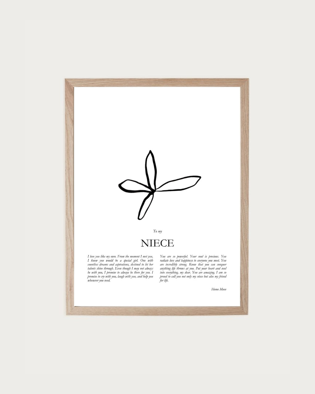 Niece — framed poetry print with line art by A Home Muse