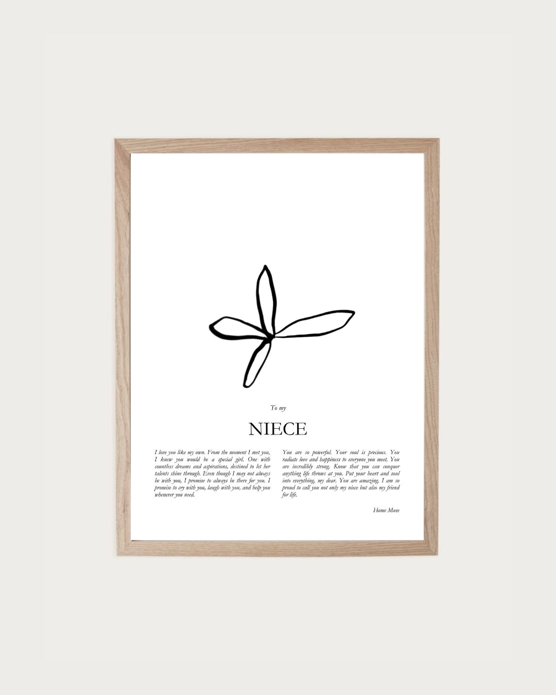 Niece — framed poetry print with line art by A Home Muse