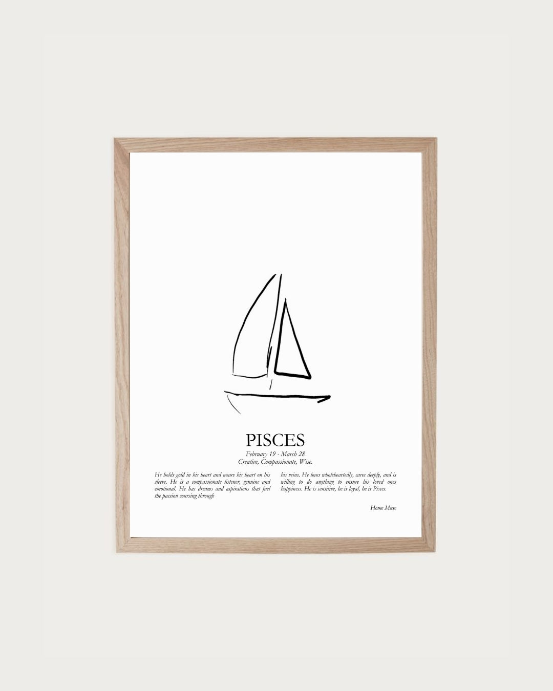 He Is Pisces — framed poetry print with line art by A Home Muse