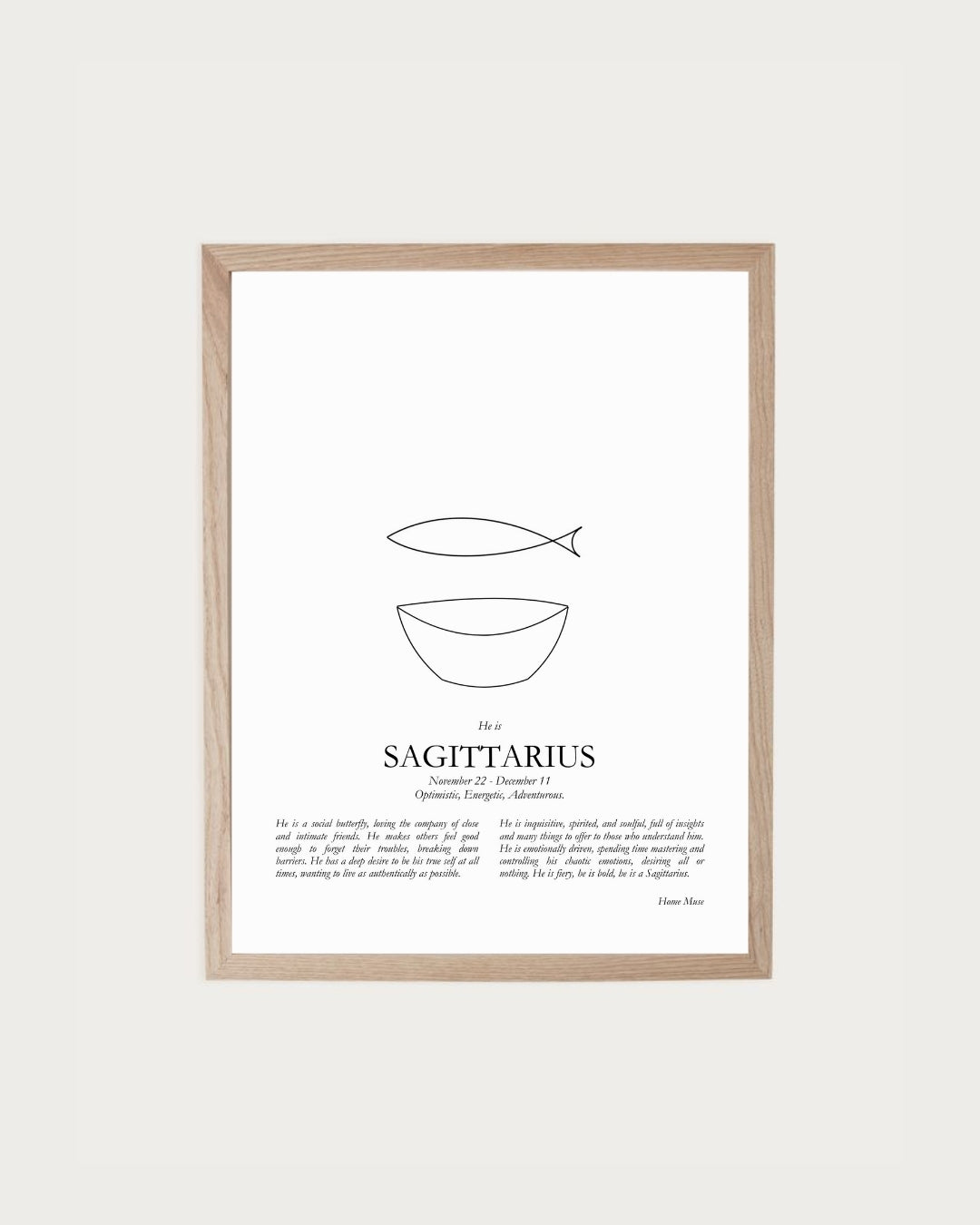 He Is Sagittarius — framed poetry print with line art by A Home Muse
